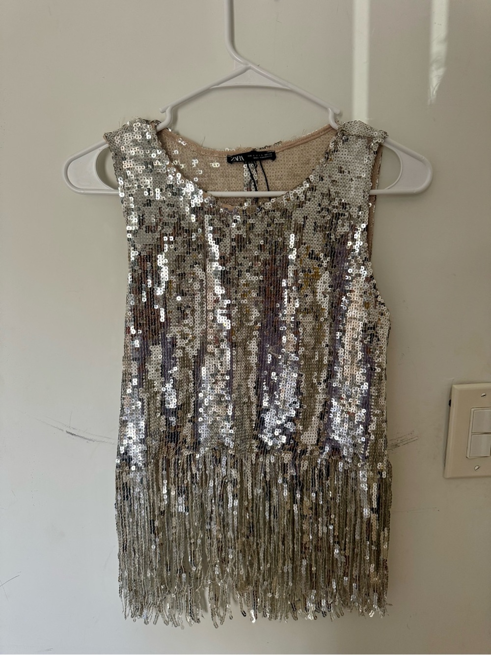 Zara Silver Sequin Fringe Camisole